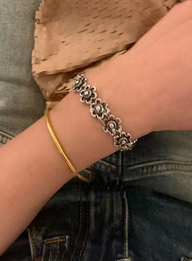 「山月不知」复古做旧花朵手链中古小众简约ins冷淡风手饰百搭