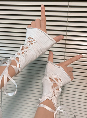 洛丽塔手套y2k蕾丝绑带手臂遮疤痕纹身防晒黑色袖套辣妹手袖