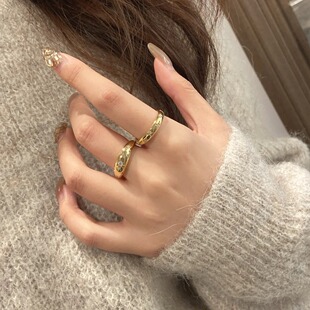 中古风星芒戒指八星镀18k金镶钻星星戒 窄版 情侣戒指 ins轻奢宽版