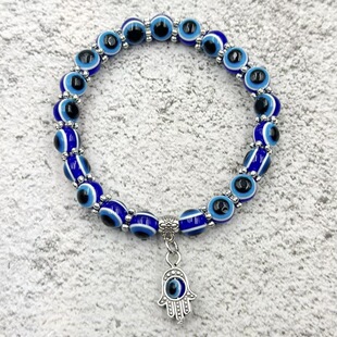 欧美跨境时尚饰品恶魔之眼手链创意法蒂玛之手复古蓝眼睛珠子