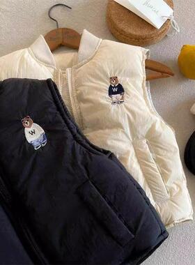 儿童加棉马甲男童2025冬款背心外套宝宝加厚保暖坎肩女童小熊上衣