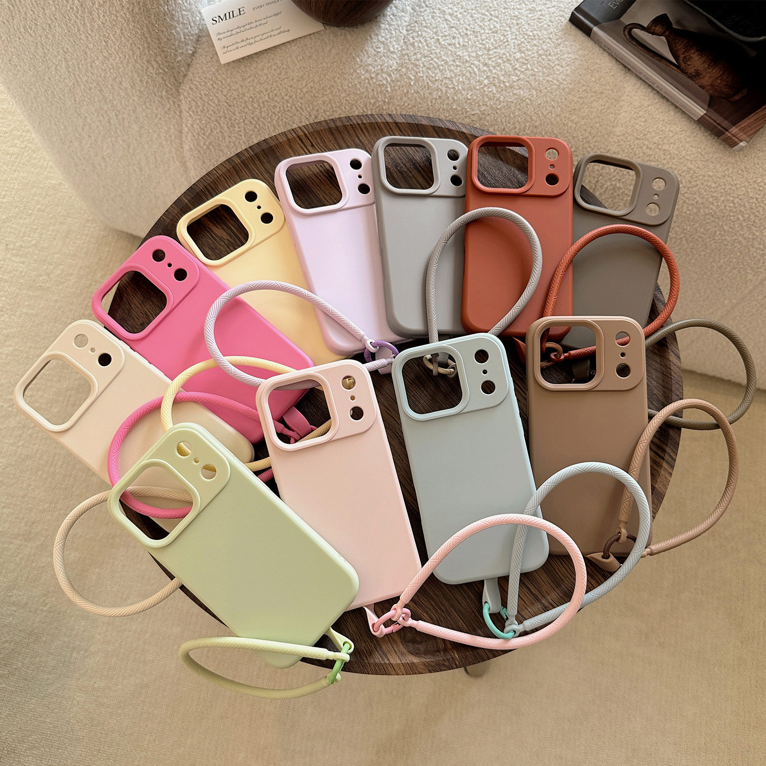 简约马卡龙纯色磨砂tpu硅胶带挂绳适用苹果17promax手机壳iPhone16pro新款小众15小清新14全包13保护套软