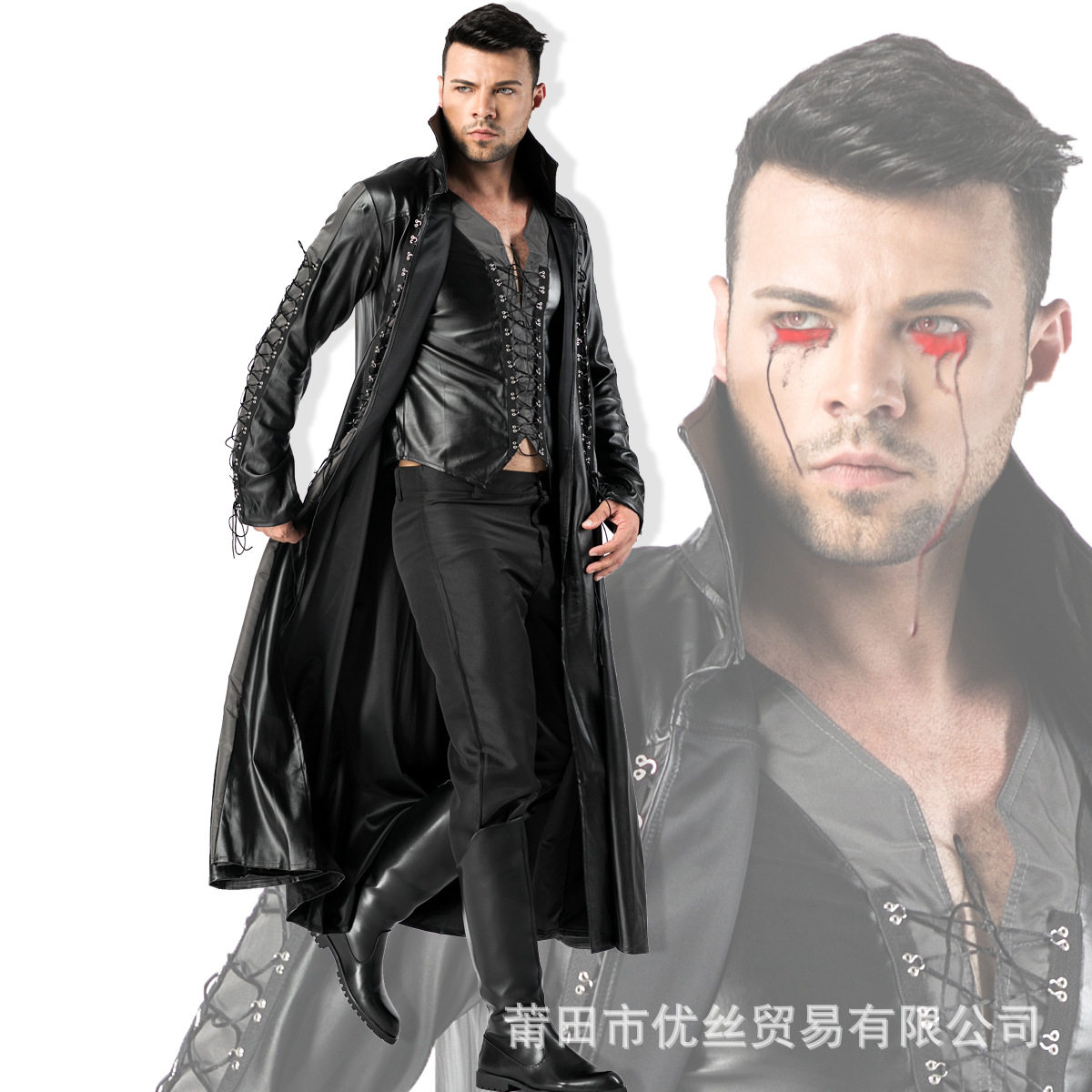 万圣节男士吸血鬼黑客帝国 皮革披风夜场DS服 派对开场舞台演出服