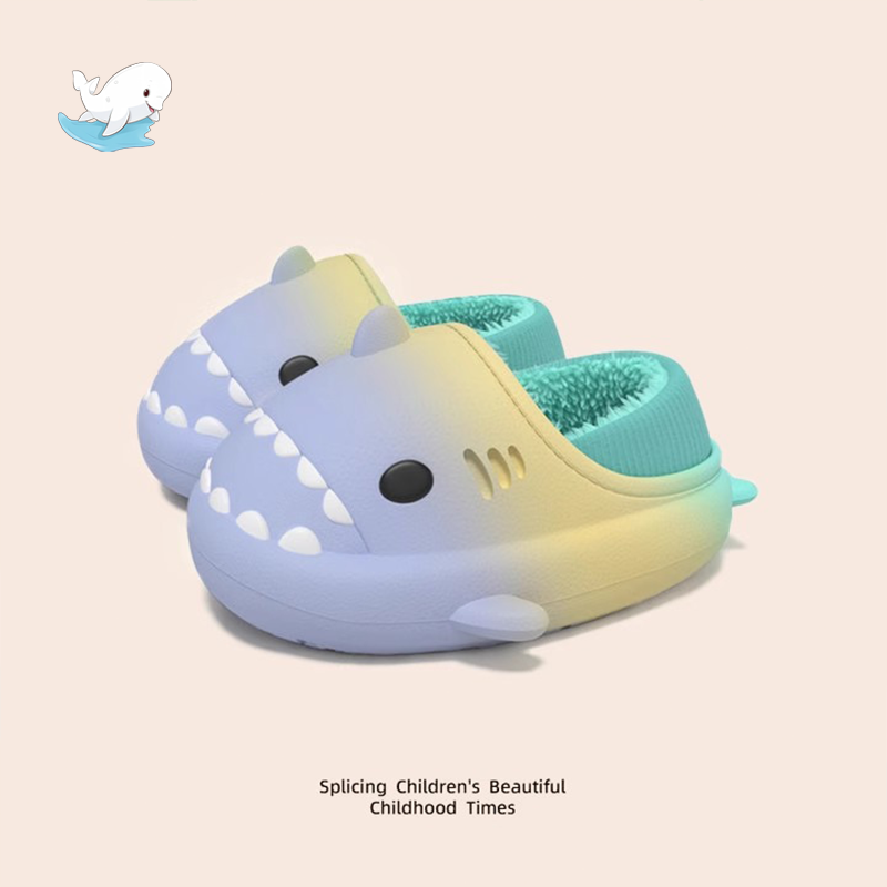 彩虹小鲨鱼男女情侣棉拖鞋秋冬亲子儿童宝宝室内保暖防水包跟棉鞋,居家布艺,居家棉拖/棉鞋,淘宝优惠券,粉丝福利购,淘宝优惠卷