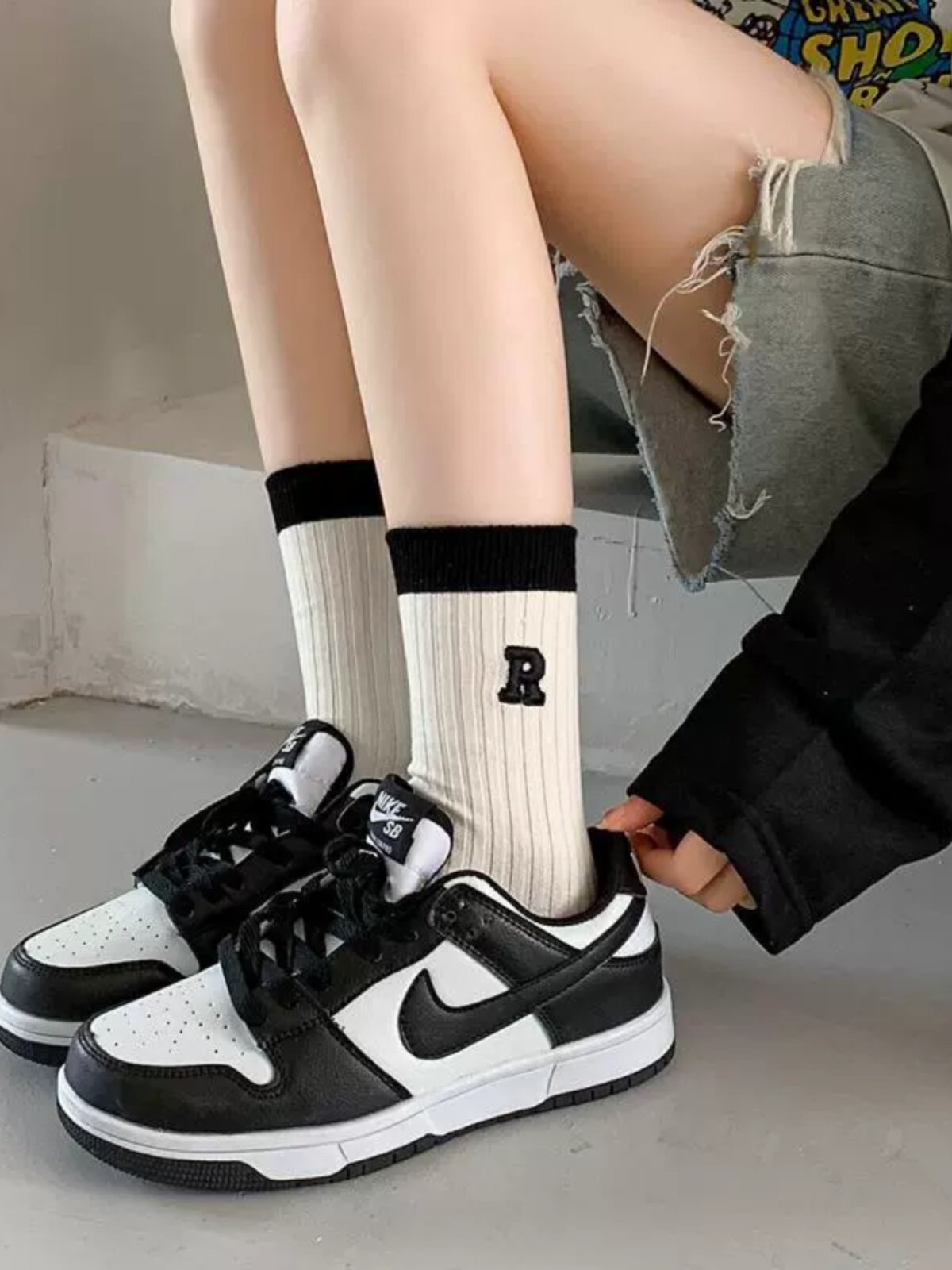 AMERICAN-STYLE SOCKS STRIPED LETTER EMBROIDERY CASUAL AND VERSATILE BREATHABLE PILE SOCKS WOMEN TRENDY SOCKS SPORTS SOCKS WOMEN