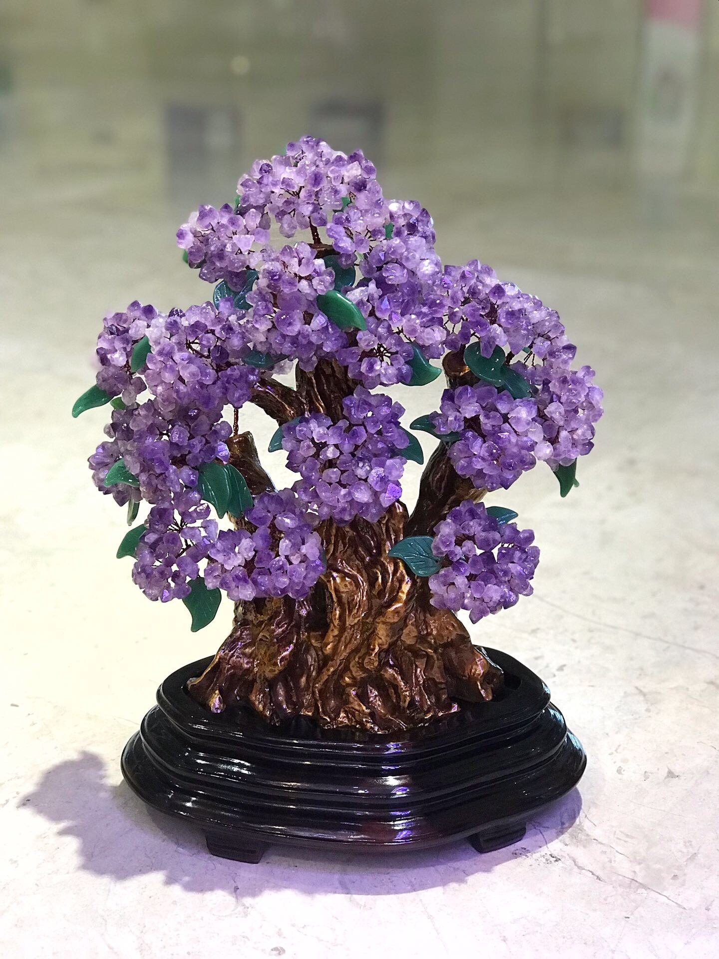 紫水晶发财树黄水晶摇钱树家居摆件客厅玄关酒柜店铺开业乔迁送礼
