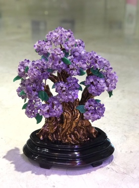 紫水晶发财树黄水晶摇钱树家居摆件客厅玄关酒柜店铺开业乔迁送礼