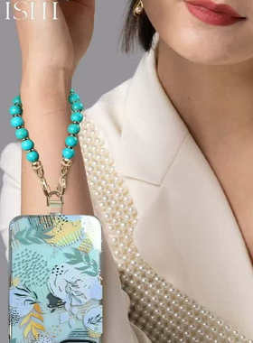 复古风蓝色琉璃珠手机链森系风爱心挂件饰品女PBPR联名同款