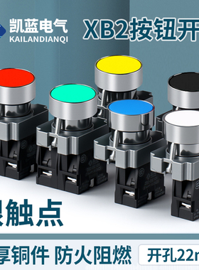 平头按钮开关XB2-BA42金属控制按钮自复位旋钮红绿黄黑色22MM