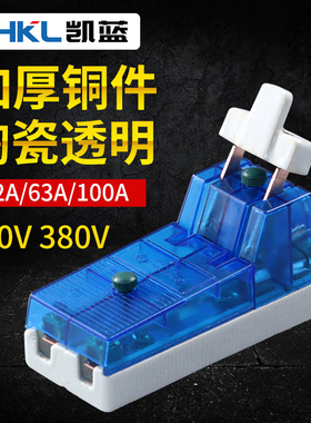单相两相63A家用 刀闸开关220V蓝色透明 闸刀 单投负荷式隔离开关