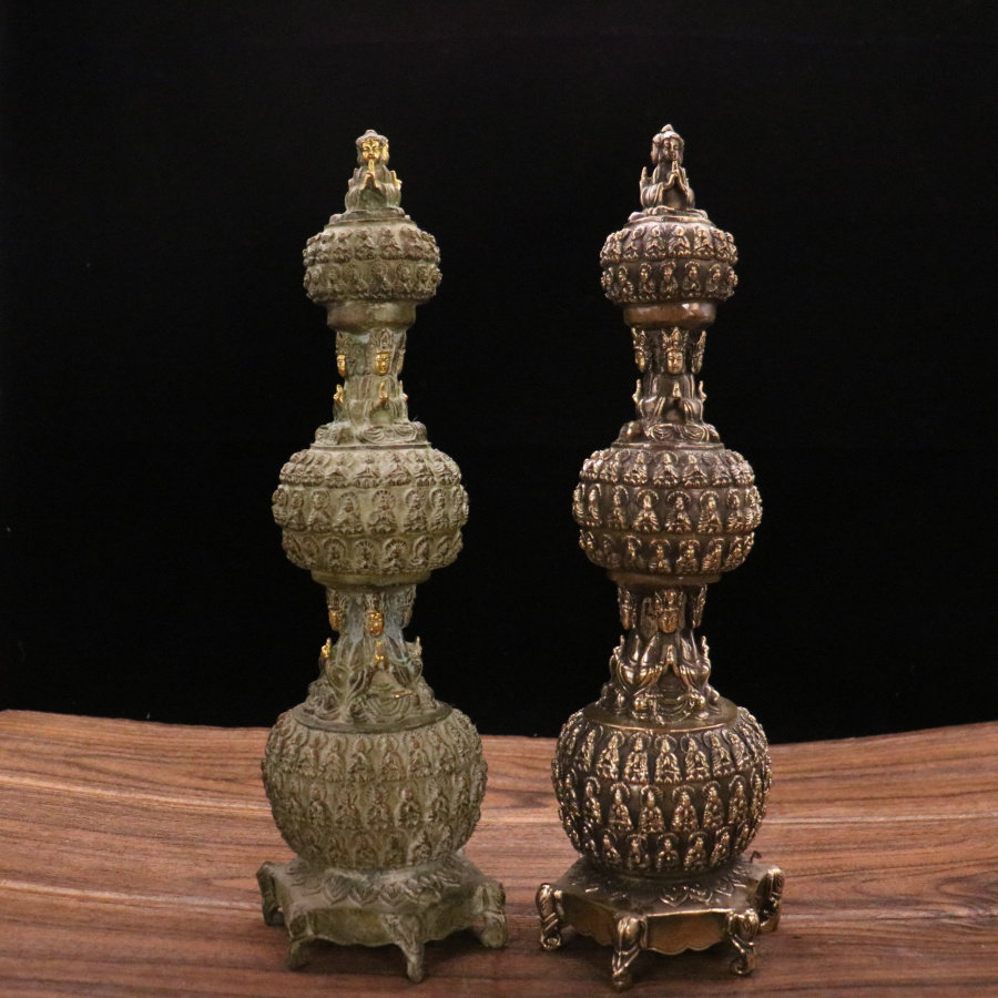 铜千佛塔 万佛塔 舍利子宝塔 高30公分 家居风水工艺品 藏器桌面