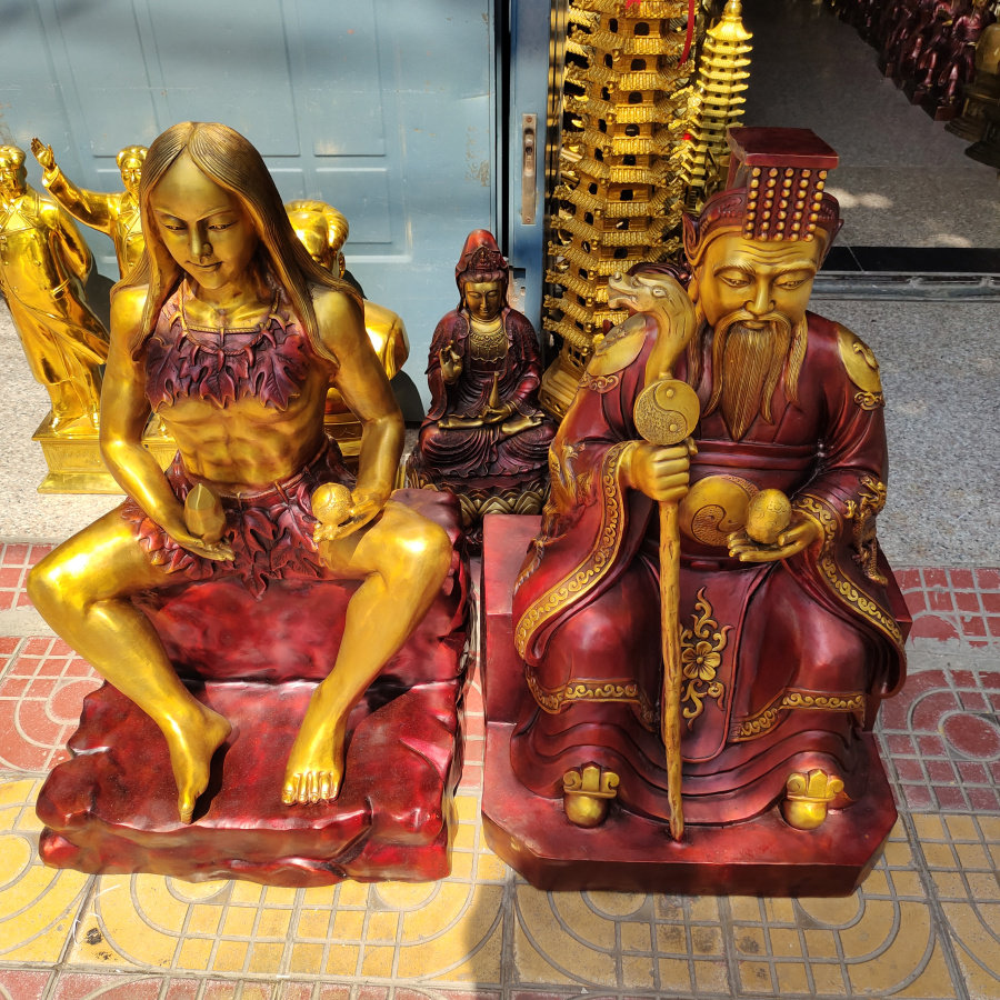 铜皇天后土铜像摆件大号皇天老祖督天昊天上帝女娲娘娘神像坐像