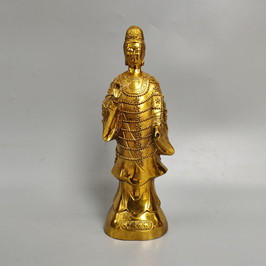 女娲娘娘铜像摆件纯铜大地之母女娲神像全身站像高30公分家居供奉