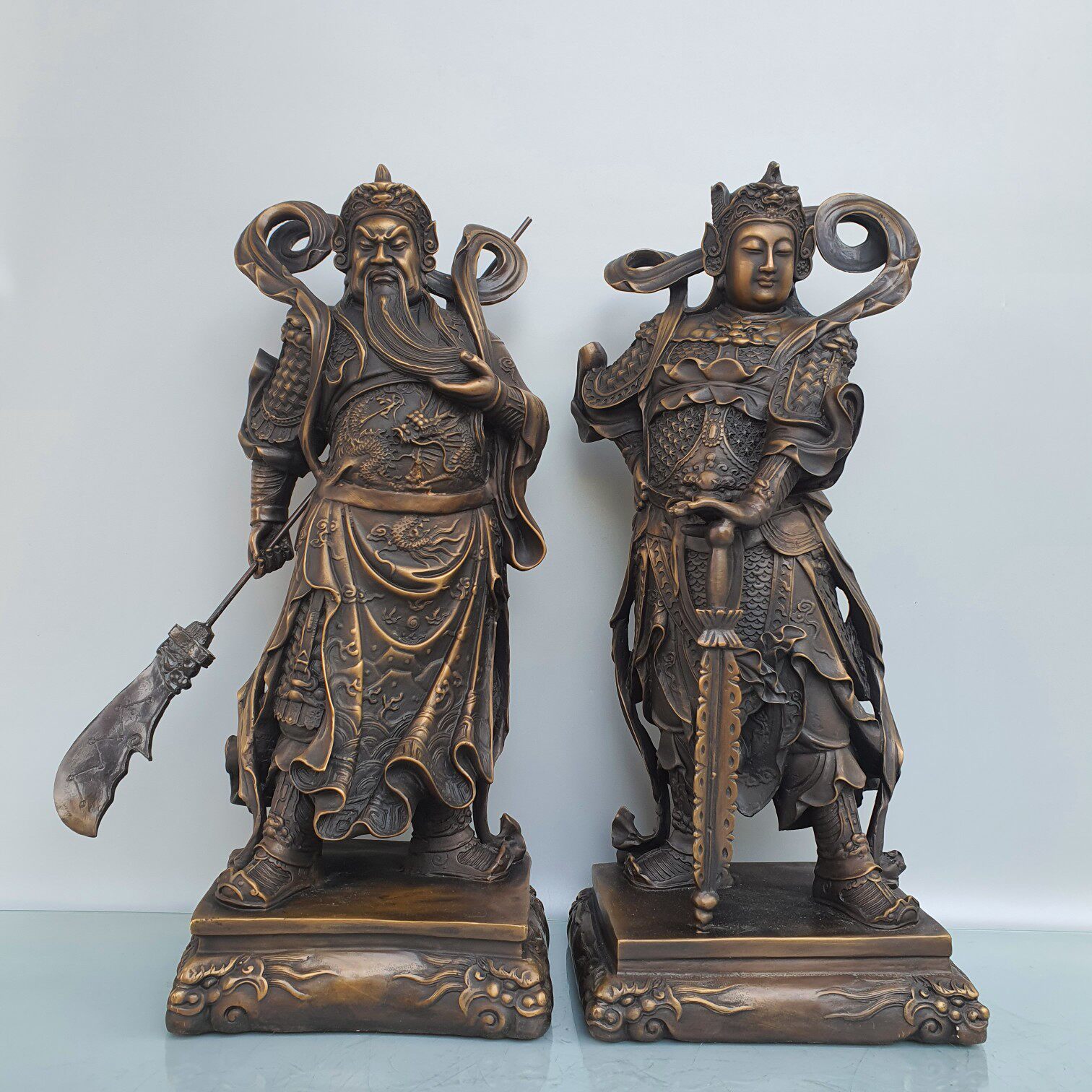 仿古神像铜关公韦陀像摆件高40公分武财神关羽关二爷护法韦陀一套