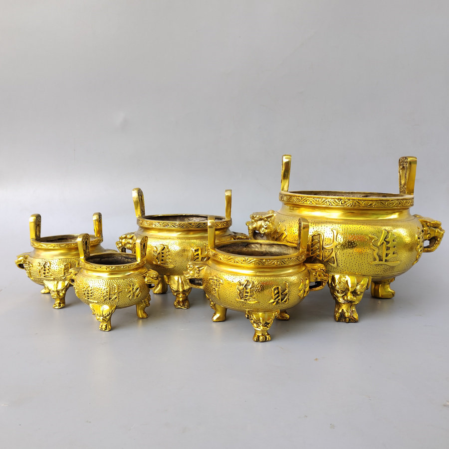 铜香炉摆件大小号三足龙头双耳香炉佛堂用品中式烧香供奉祭祀风水