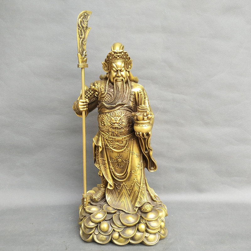 大号托宝关公铜像摆件元宝竖刀聚宝盆武财神镇宅招财高80公分1米