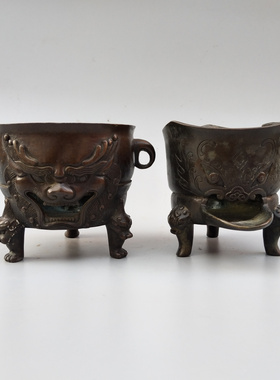 铜火炉摆件温酒三足桌面茶具烧炭