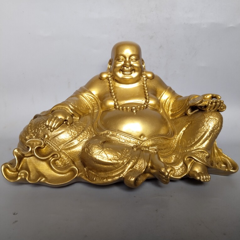 铜弥勒佛佛像摆件黄金袋米勒卧佛大肚笑佛招财纳福工艺品家居客厅