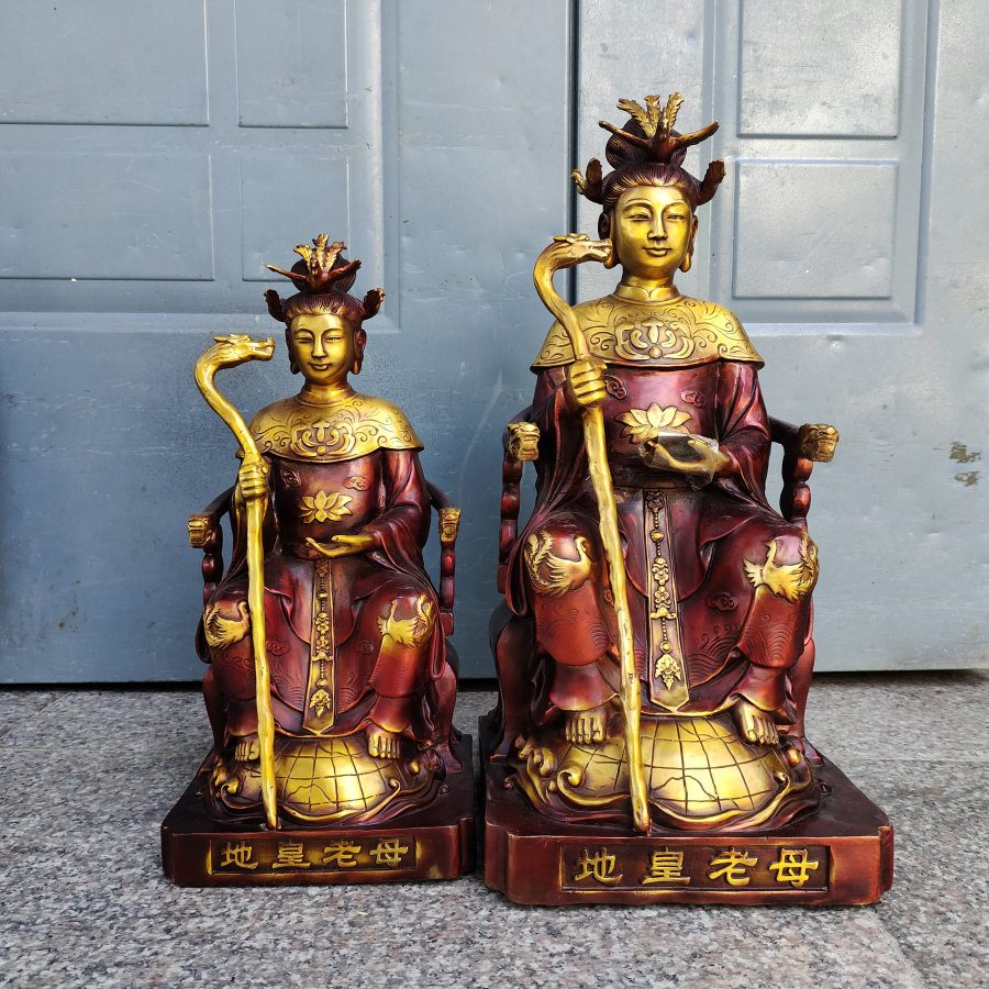 地皇老母铜像摆件仿古铜地母娘娘姥姥神像佛堂桌面风水工艺品供奉