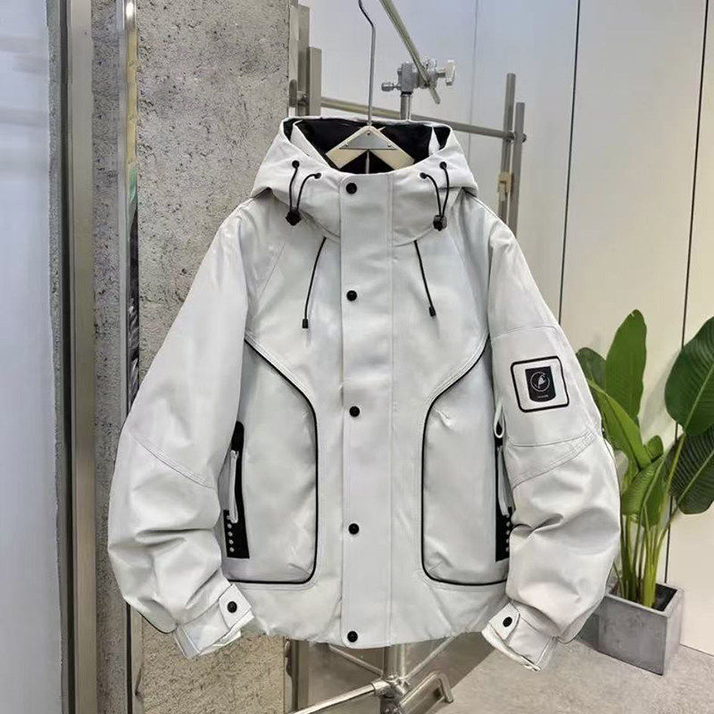 连帽羽绒服男士青少年学生工装多口袋户外防寒服白鸭绒冲锋衣外套