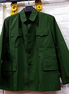 新款的确良军便衣春秋男士长袖工装服耐磨中山装外套民族服装大码