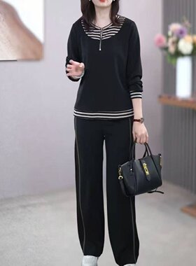 大码女装韩系早秋穿搭休闲套装女胖妹妹显瘦运动服长袖上衣两件套