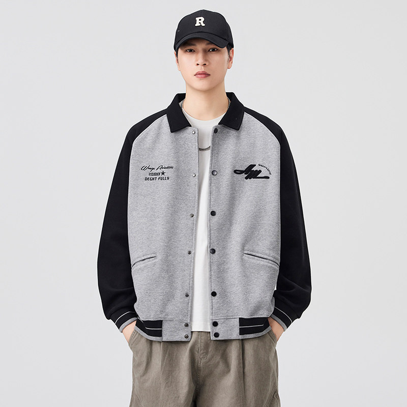 美式复古风开衫毛呢卫衣男宽松休闲潮流夹克外套男士潮牌秋冬季