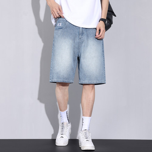 牛仔短裤男夏季薄款韩版潮流宽松直筒男士休闲弹力帅气五分中裤子