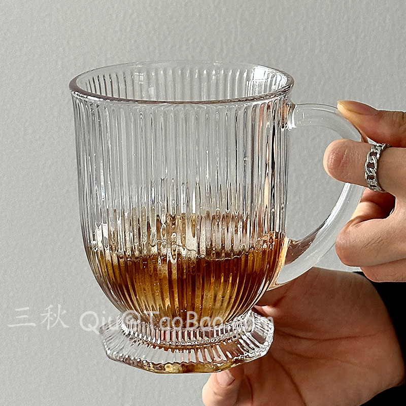 通用复古竖纹大容量玻璃杯水杯