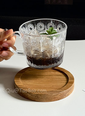 小众复古浮雕太阳花咖啡杯碟大容量水杯拿铁杯子下午茶水杯燕麦杯