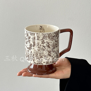 三秋Sanq中古风棕狐狸陶瓷马克杯大容量水杯拿铁杯咖啡杯小众礼物