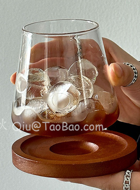 三秋Sanq复古锥形木垫玻璃杯耐高温水杯冰美式咖啡杯冷萃杯饮品杯