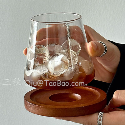 复古锥形木垫玻璃杯耐高温水杯