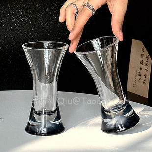 Sanq复古高级感深邃黑底收腰观山杯玻璃杯子鸡尾酒杯果汁杯冷饮杯