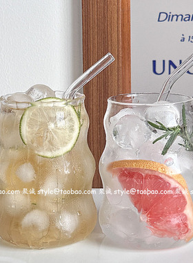 小众ins风胖嘟嘟玻璃杯带吸管水果茶杯大容量冷饮杯咖啡杯果汁杯