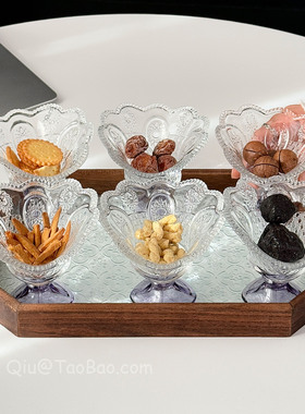 复古浮雕紫色干果盘客厅零食摆放盘高级感分格糖果点心盘伴手礼物