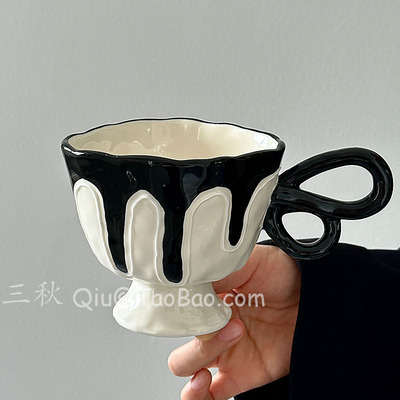 复古手作赫本蝴蝶把手中古马克杯