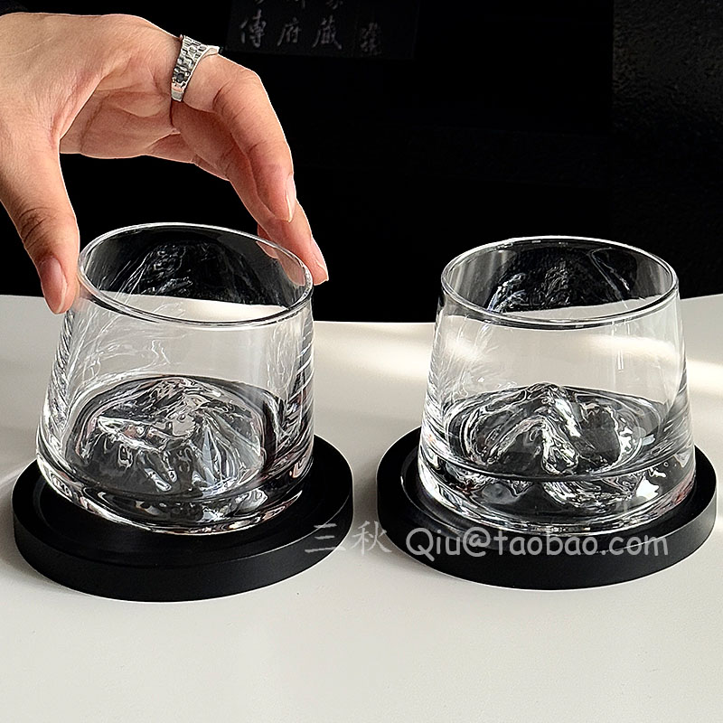 中古创意杯垫观山杯ins风富士山杯高颜值威士忌酒杯玻璃杯咖啡杯