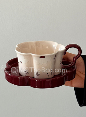 三秋Sanq复古春云粉梦咖啡杯碟中古风下午茶杯拉花拿铁杯小众礼物