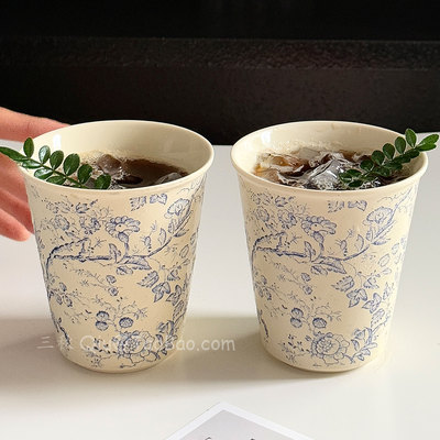 复古青花藤蔓陶瓷随手杯咖啡杯子