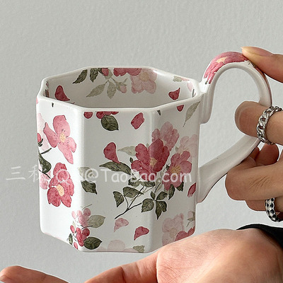 复古油画般蔷薇马克杯陶瓷水杯