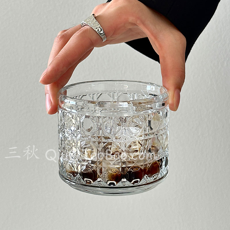 复古轻奢钻石纹玻璃杯高级感水杯
