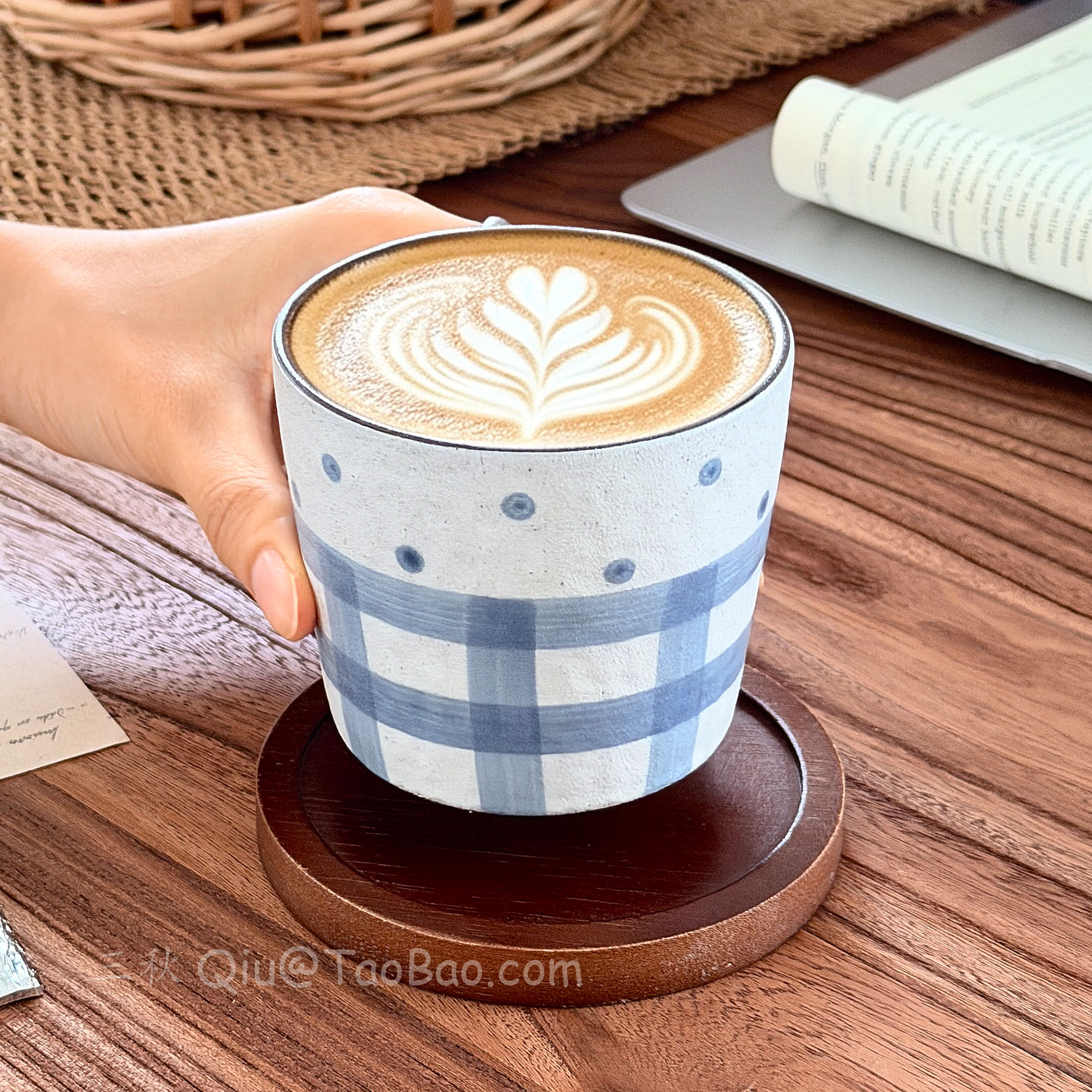 复古手绘高级蓝陶瓷手握杯水杯子