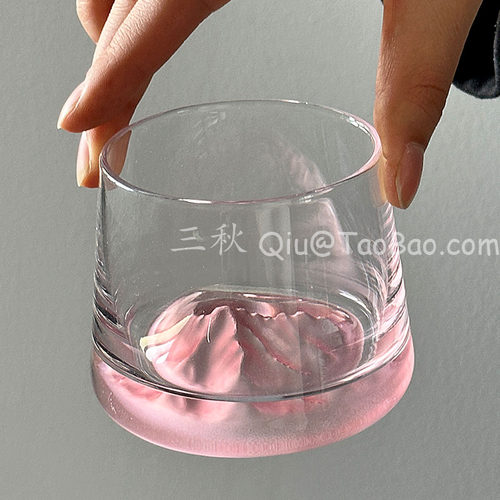 粉色富士山玻璃杯水杯高级感