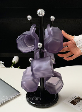 复古磨砂紫扭扭玻璃杯茶杯置物架客厅桌面多层倒挂水杯沥水收纳架