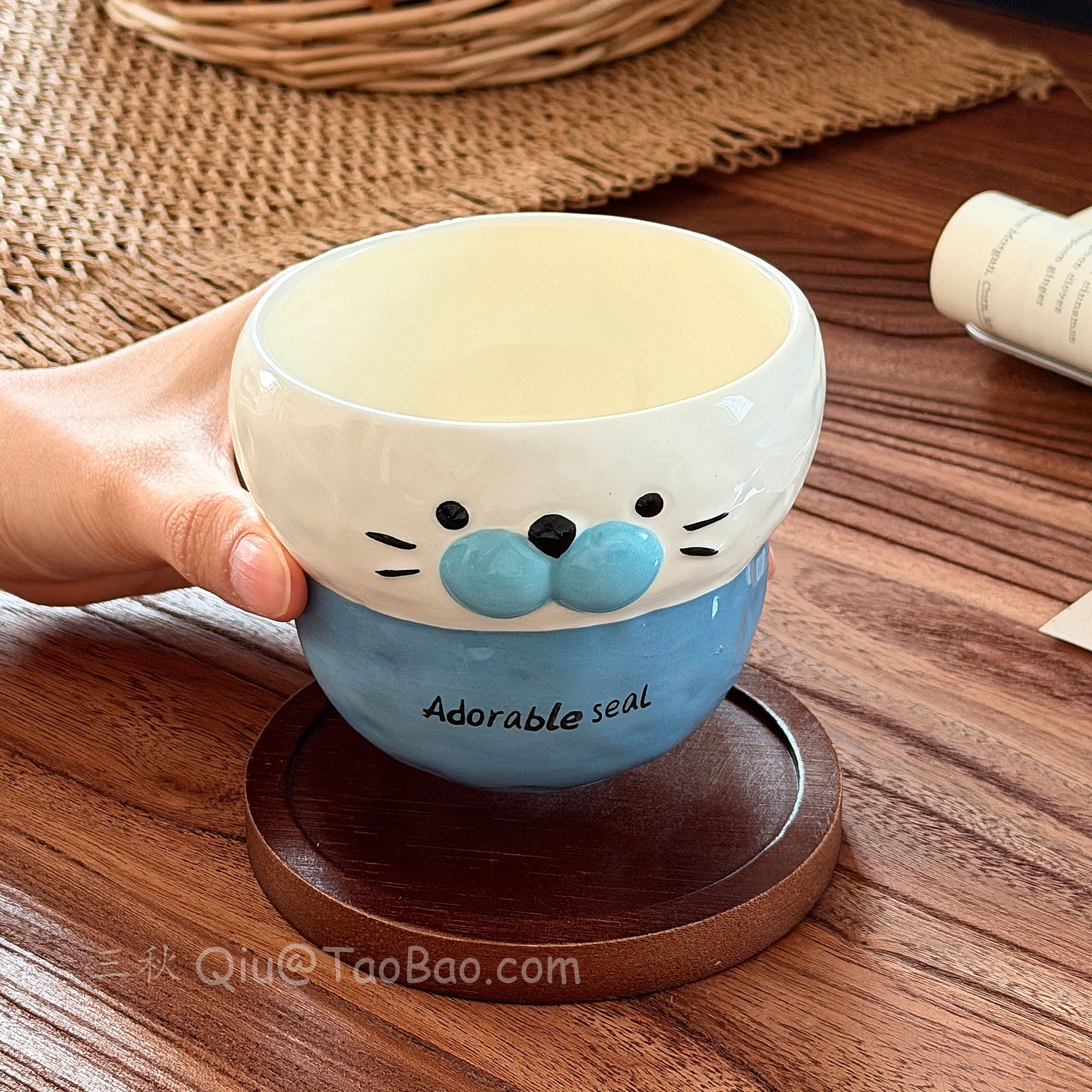 治愈系软萌小海豹陶瓷手握杯水杯