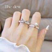 朝露thedew戒指女小众设计ins风素圈食指戒蝴蝶结珍珠戒指轻奢