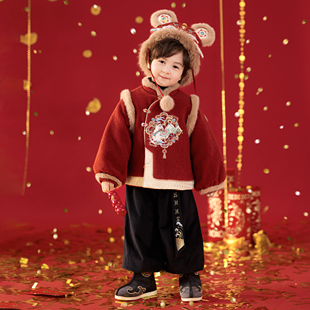 冬 唐装 男童拜年服新中式 马年汉服儿童国风喜庆过年衣服演出服套装