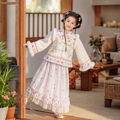 汉服女童秋冬加厚套装国风拜年服