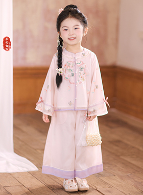 兮兮家新款女童汉服春装明制圆领古风日常可穿国风裤子套装乐薇
